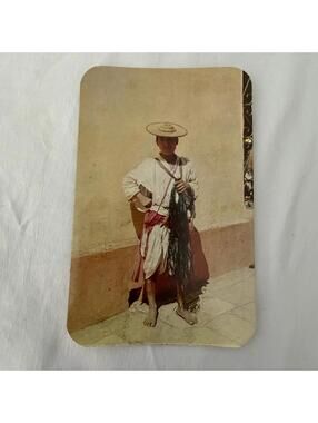 Vintage Mexico Postcard - Huixteco Native Man with Fish, Chiapas 1950s